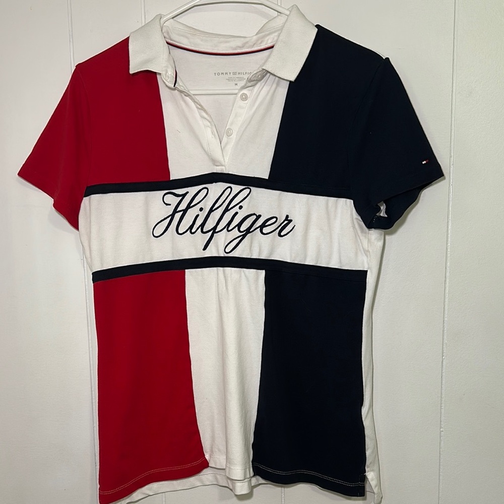 Tommy Hilfiger Red and White Short Sleeve Tee
